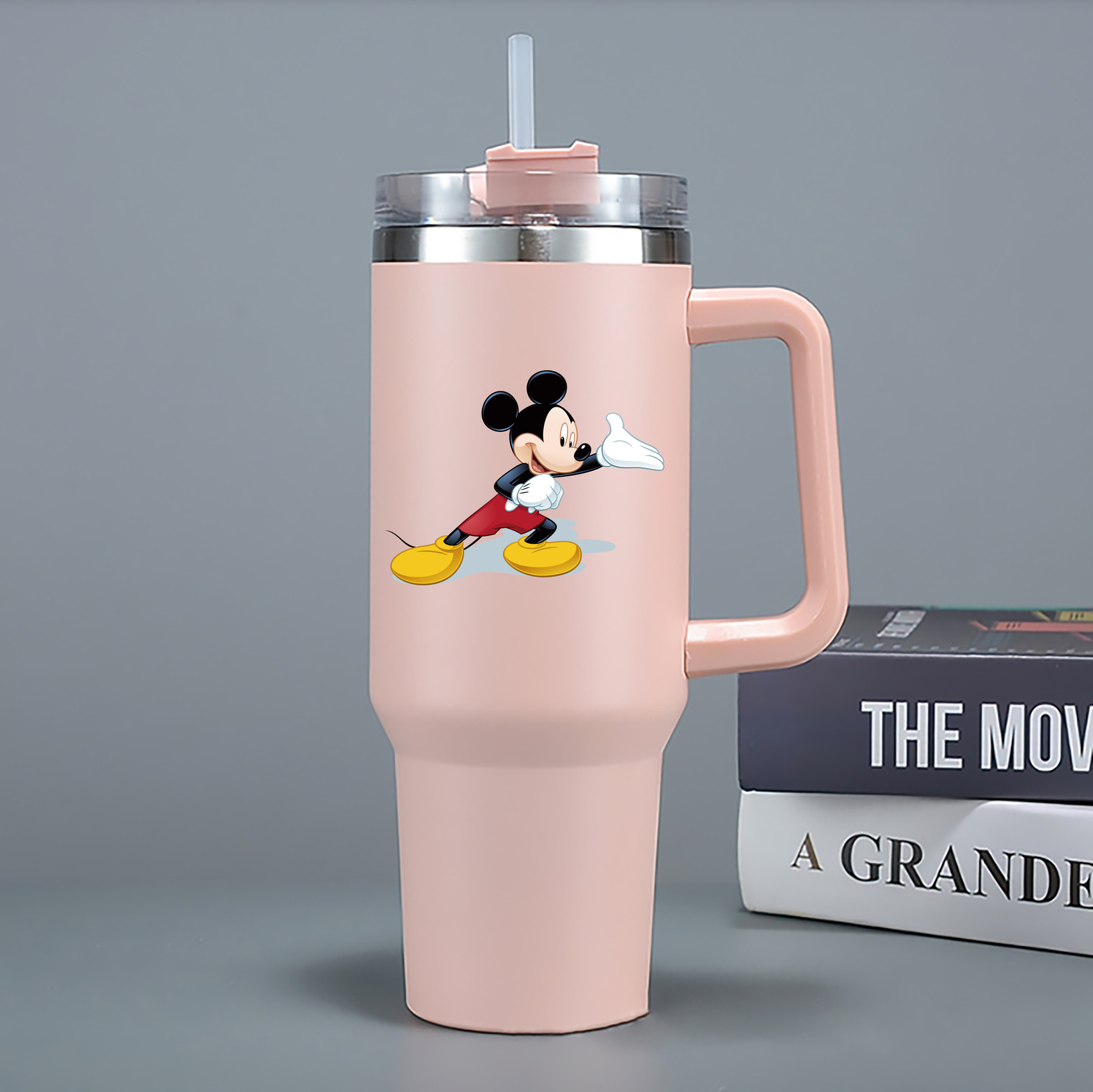 （画像用） ミッキーマウス Mickey Mouse 1200mL車用タンブラー - クリスタルステッカー（プラスチックストロー付き）